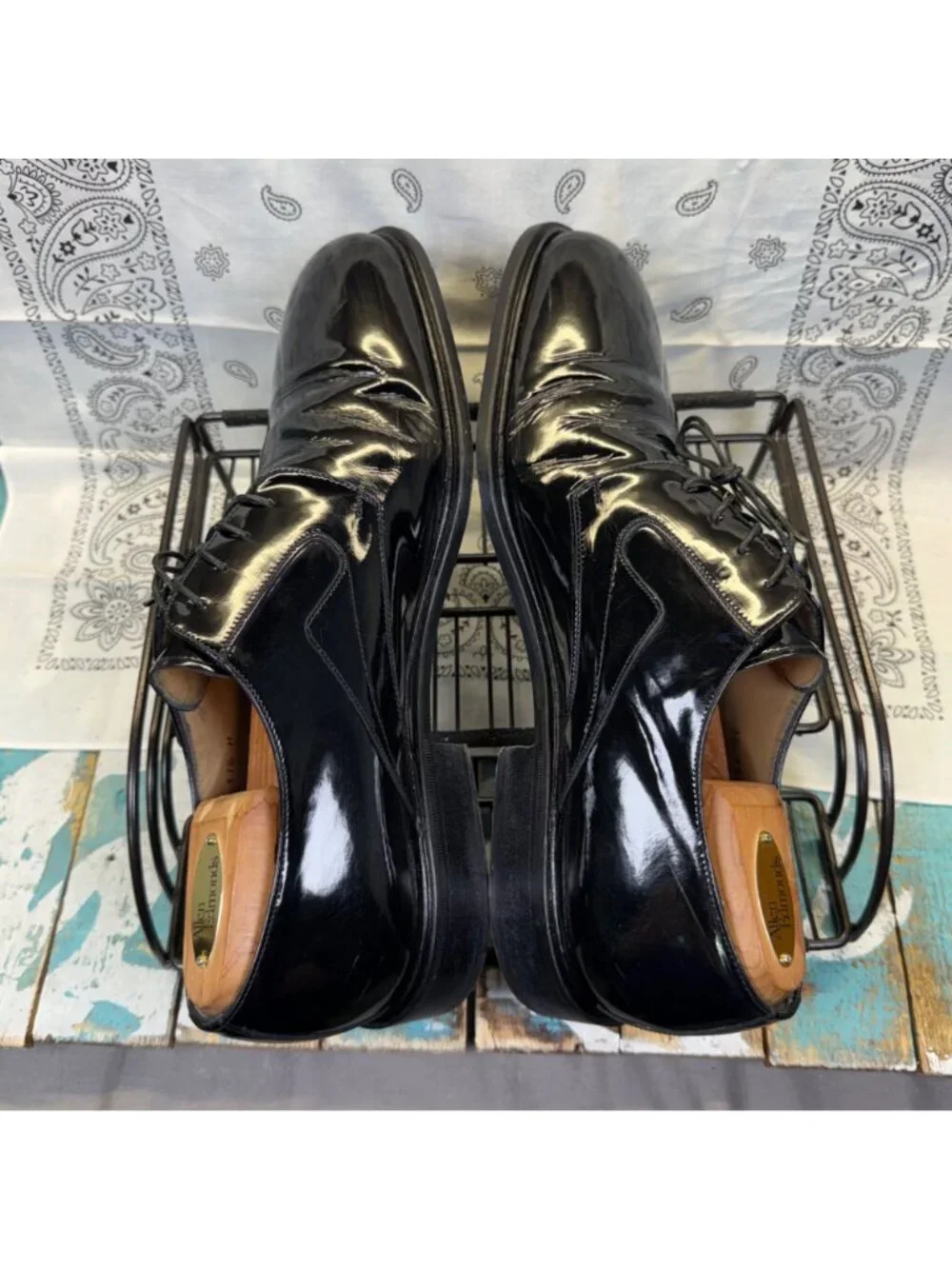 Johnston & Murphy Black Oxford Pat Leather Square Toe 15-1501Men 11.5 ITALY MADE